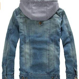 Men's Denim Hoodie Jacket Casual Slim Fit Button